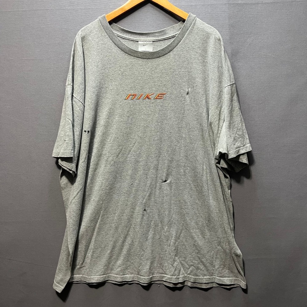Vintage 90s Nike T-Shirt Made in USA XXL Gray Thrashed Cyber Y2K Graphic Tee